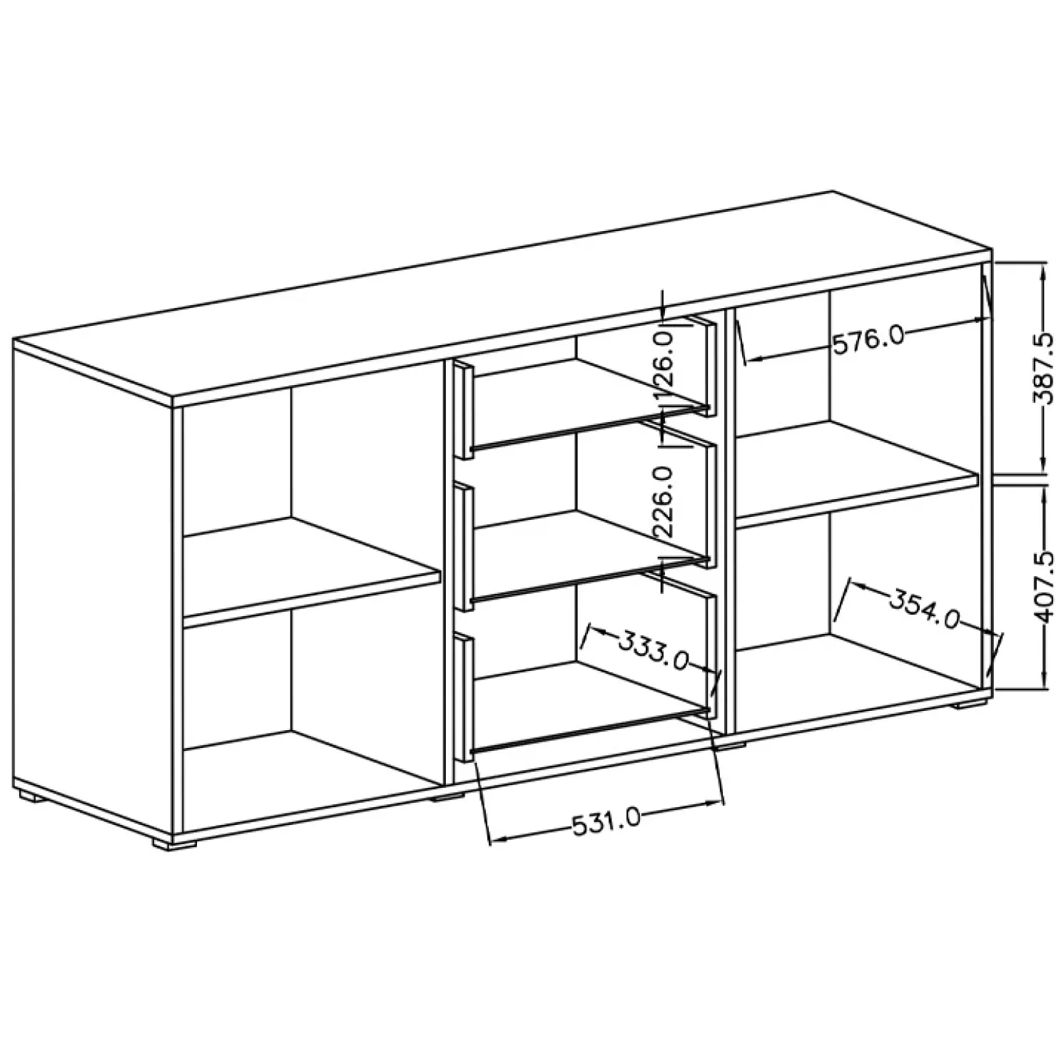 Garnero Arredamenti Credenza 180x86h cm 2 ante 3 cassetti moderna rovere nero Maiorca Discount