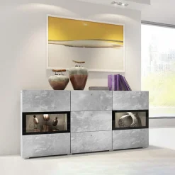 Garnero Arredamenti Credenza 132x70h cm 2 ante 3 cassetti moderna Emotion Gihome® Cemento Sale