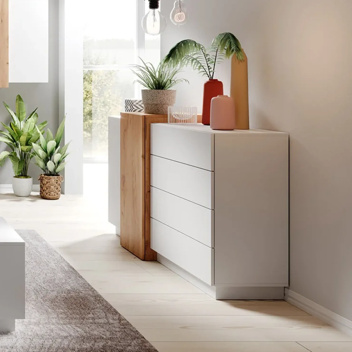 Garnero Arredamenti Credenza 160x94h cm 2 ante 4 cassetti moderna quercia bianco opaco James Online