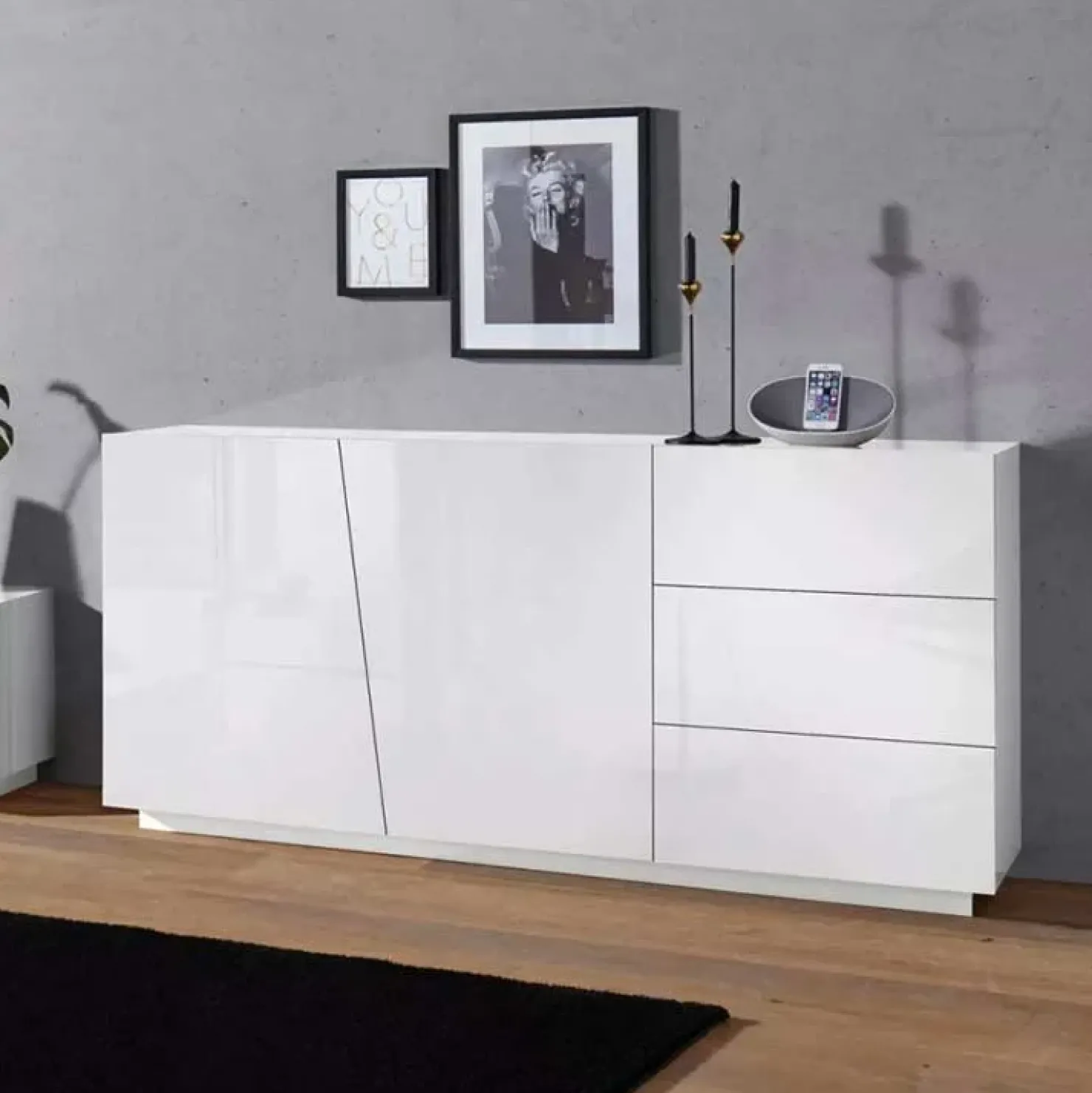 Garnero Arredamenti Credenza 180x86h cm 2 ante 3 cassetti Candia Gihome® Bianco Lucido Online