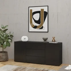 Garnero Arredamenti Credenza 140x63h cm 2 ante 3 cassetti moderna soggiorno nero Fusion Nero Opaco Clearance