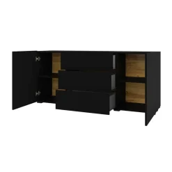 Garnero Arredamenti Credenza 140x63h cm 2 ante 3 cassetti moderna soggiorno nero Fusion Nero Opaco Clearance
