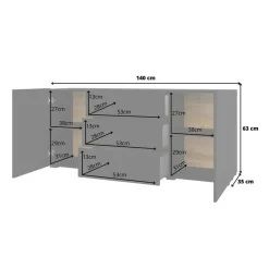 Garnero Arredamenti Credenza 140x63h cm 2 ante 3 cassetti moderna soggiorno nero Fusion Nero Opaco Clearance