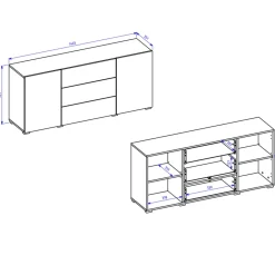 Garnero Arredamenti Credenza 140x63h cm 2 ante 3 cassetti moderna soggiorno nero Fusion Nero Opaco Clearance