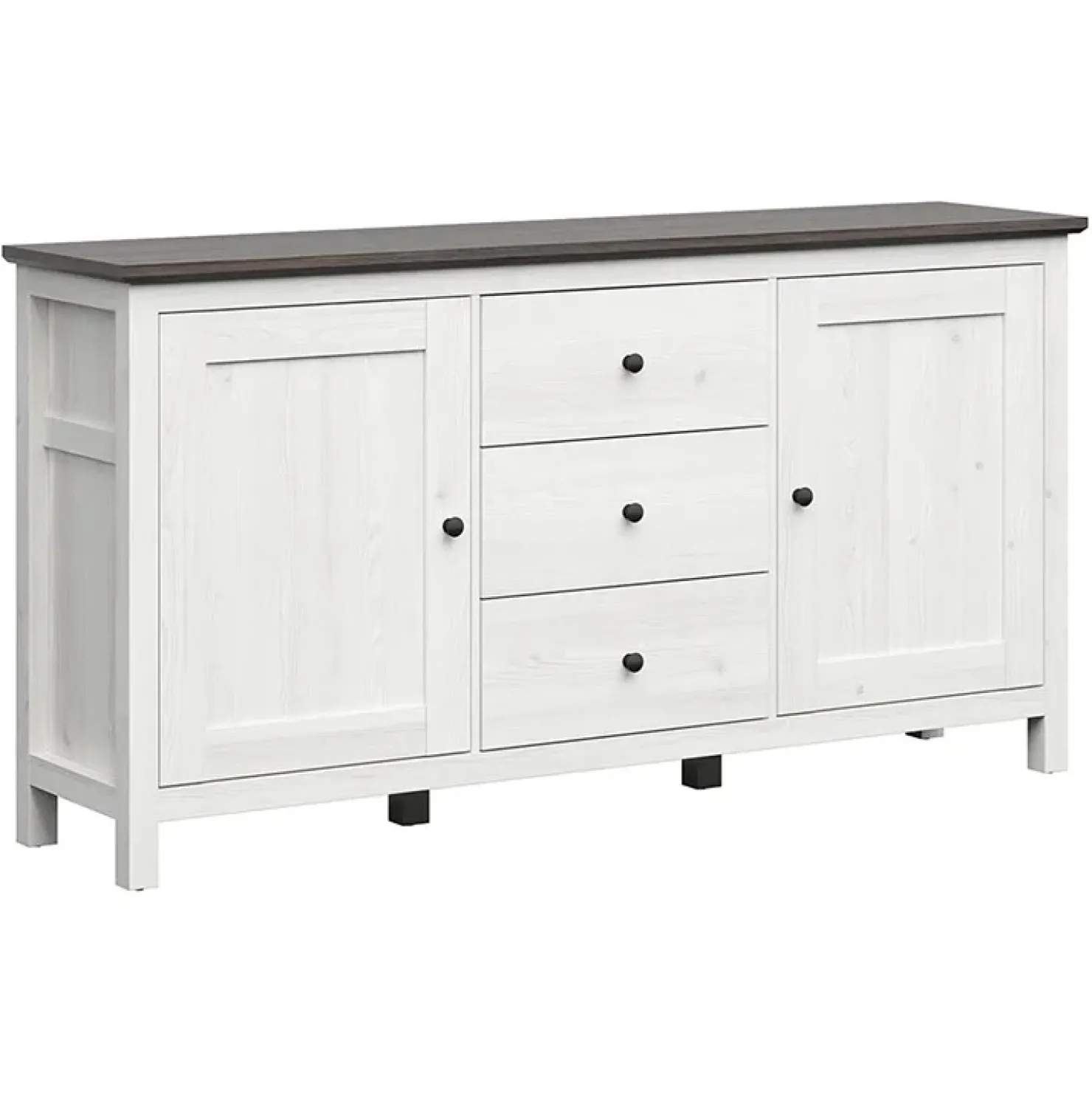 Garnero Arredamenti Credenza 186x96h cm 2 ante 3 cassetti arte povera pino bianco frassinato grafite Holga Bianco Frassinato - Grafite Sale