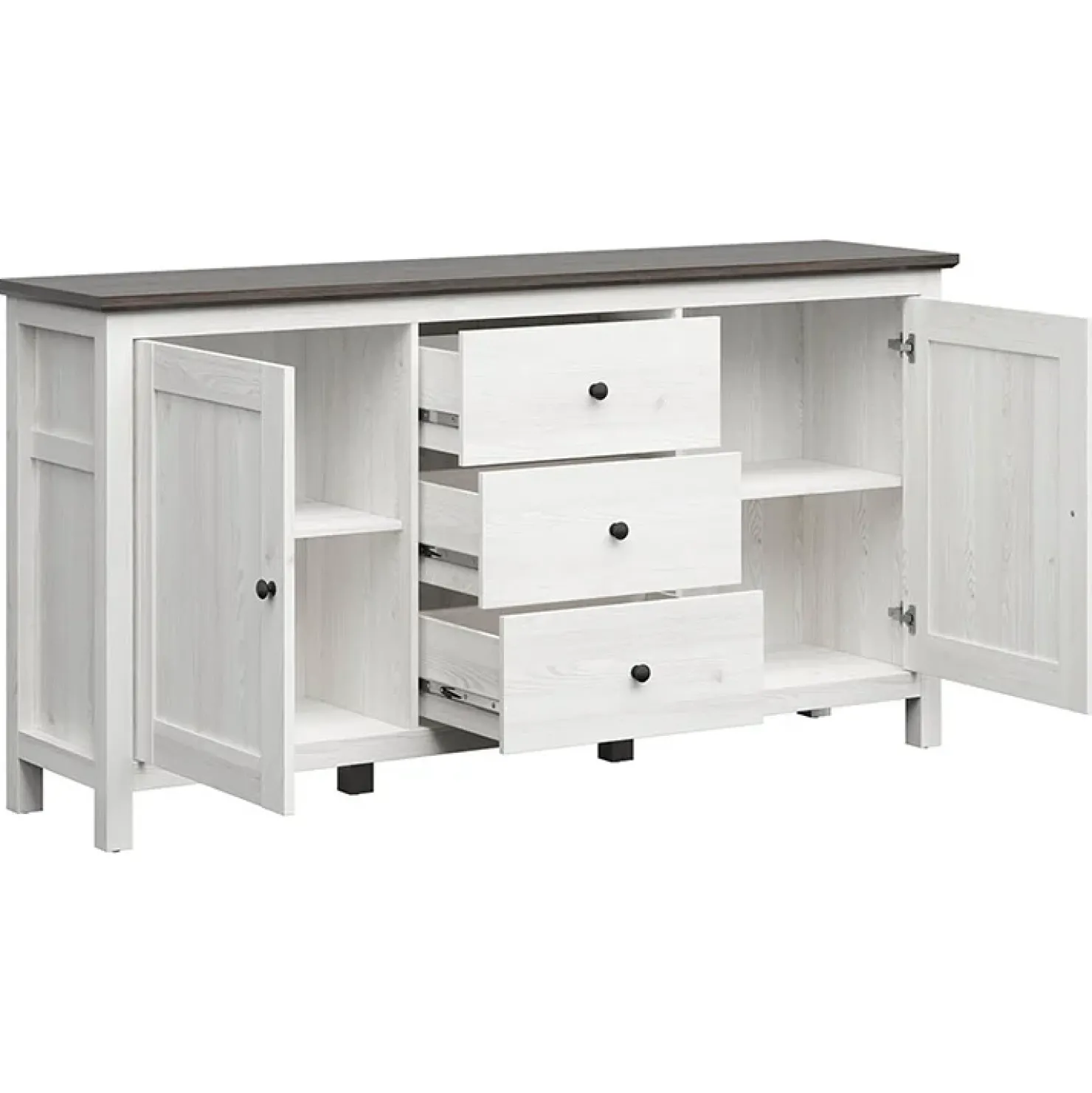 Garnero Arredamenti Credenza 186x96h cm 2 ante 3 cassetti arte povera pino bianco frassinato grafite Holga Bianco Frassinato - Grafite Sale
