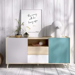 Garnero Arredamenti Credenza 155x75h cm 2 ante 2 cassetti rovere grigio bianco petrolio Dominic New