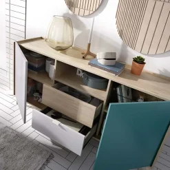 Garnero Arredamenti Credenza 155x75h cm 2 ante 2 cassetti rovere grigio bianco petrolio Dominic New