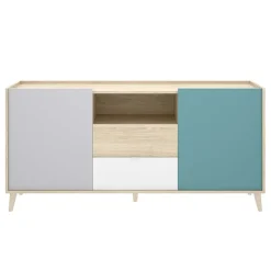 Garnero Arredamenti Credenza 155x75h cm 2 ante 2 cassetti rovere grigio bianco petrolio Dominic New