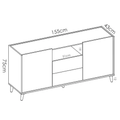 Garnero Arredamenti Credenza 155x75h cm 2 ante 2 cassetti rovere grigio bianco petrolio Dominic New