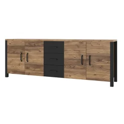 Garnero Arredamenti Credenza 220x79h cm 4 ante 3 cassetti moderna quercia nero opaco Nebraska Rovere Rustico - Nero opaco