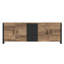 Garnero Arredamenti Credenza 220x79h cm 4 ante 3 cassetti moderna quercia nero opaco Nebraska Rovere Rustico - Nero opaco