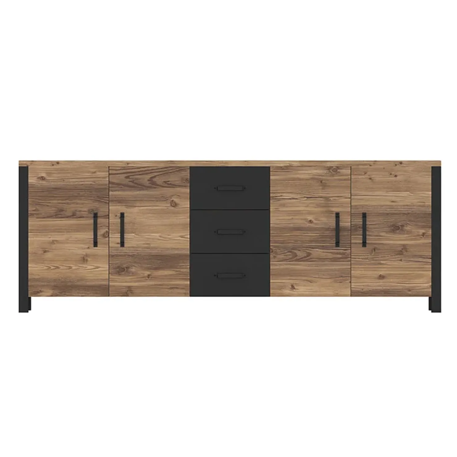 Garnero Arredamenti Credenza 220x79h cm 4 ante 3 cassetti moderna quercia nero opaco Nebraska Rovere Rustico - Nero opaco
