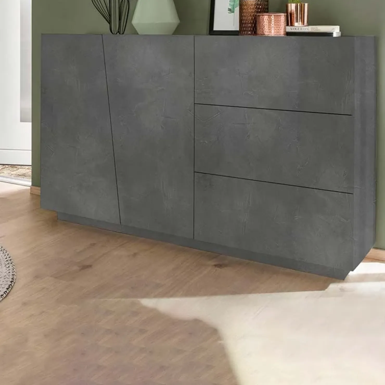 Garnero Arredamenti Credenza 140x86h cm 2 ante 3 cassetti grigio Candia 140 Gihome® Ossido Sale