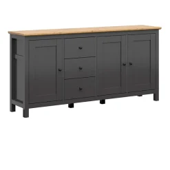 Garnero Arredamenti Credenza 199x96h cm 3 ante 3 cassetti nero grafite rovere chiaro Holga Grafite - Rovere