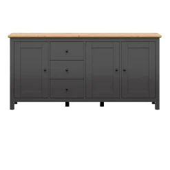 Garnero Arredamenti Credenza 199x96h cm 3 ante 3 cassetti nero grafite rovere chiaro Holga Grafite - Rovere