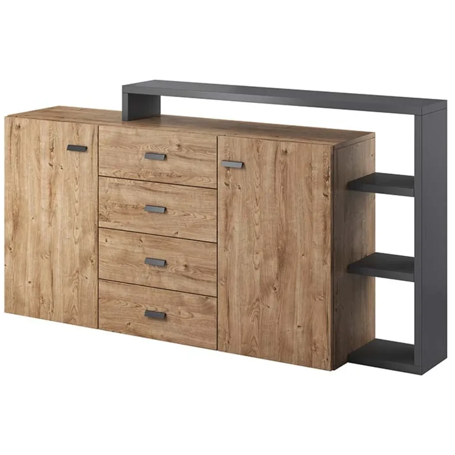 Garnero Arredamenti Credenza 180x97h cm 2 ante 4 cassetti moderna rovere antracite Megan Gihome® Rovere - Antracite Online