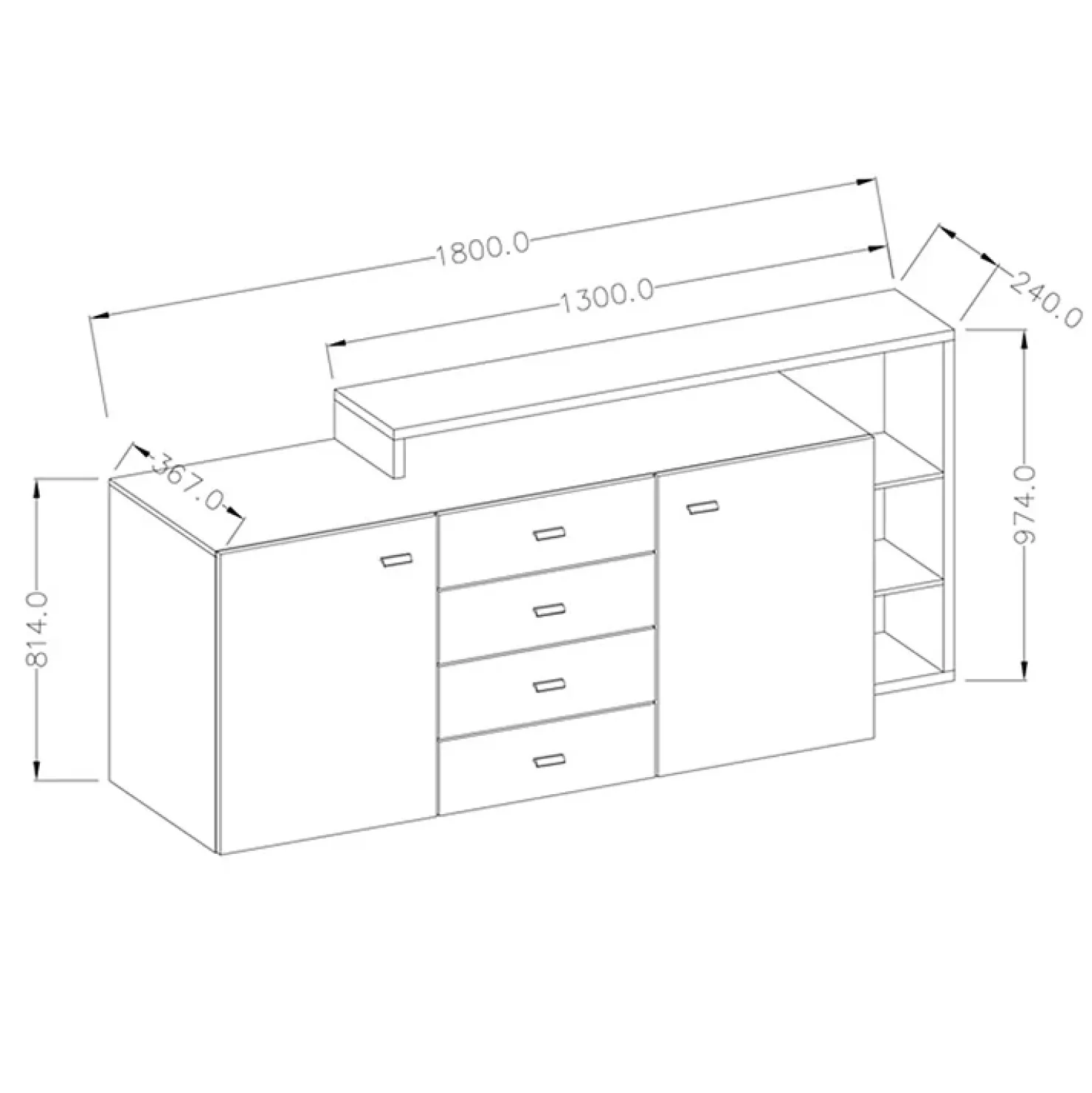 Garnero Arredamenti Credenza 180x97h cm 2 ante 4 cassetti moderna rovere antracite Megan Gihome® Rovere - Antracite Online