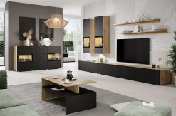Garnero Arredamenti Credenza 132x70h cm 2 ante 3 cassetti rovere chiaro nero Emotion Gihome® Rovere - Nero opaco New