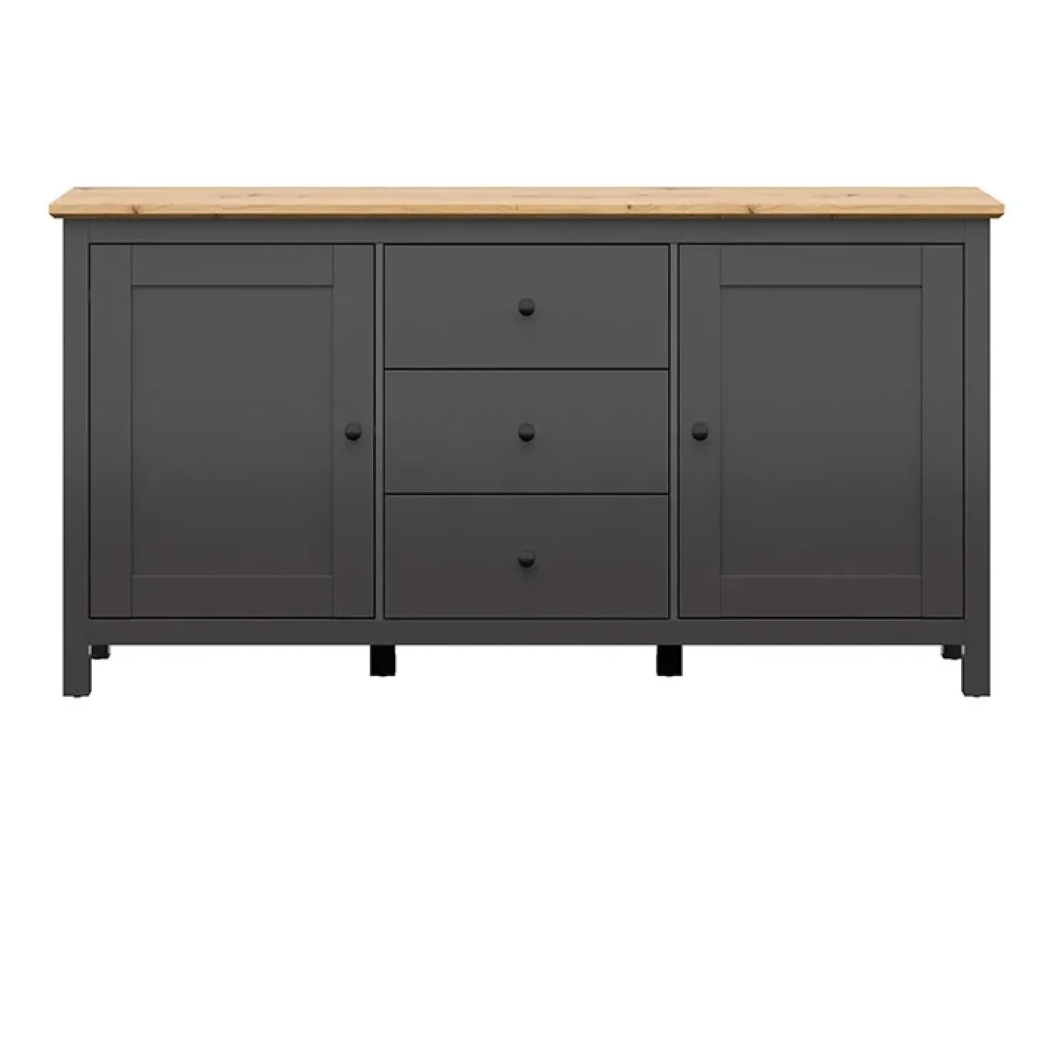 Garnero Arredamenti Credenza 186x96h cm 2 ante 3 cassetti nero grafite rovere chiaro Holga Grafite - Rovere Discount