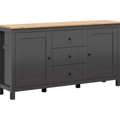 Garnero Arredamenti Credenza 186x96h cm 2 ante 3 cassetti nero grafite rovere chiaro Holga Grafite - Rovere Discount