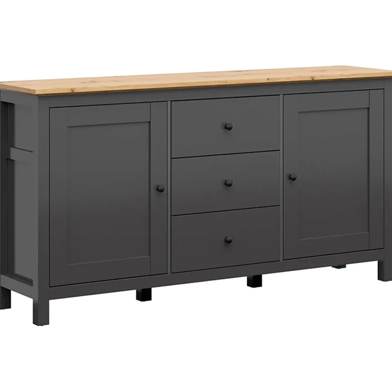 Garnero Arredamenti Credenza 186x96h cm 2 ante 3 cassetti nero grafite rovere chiaro Holga Grafite - Rovere Discount