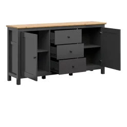 Garnero Arredamenti Credenza 186x96h cm 2 ante 3 cassetti nero grafite rovere chiaro Holga Grafite - Rovere Discount