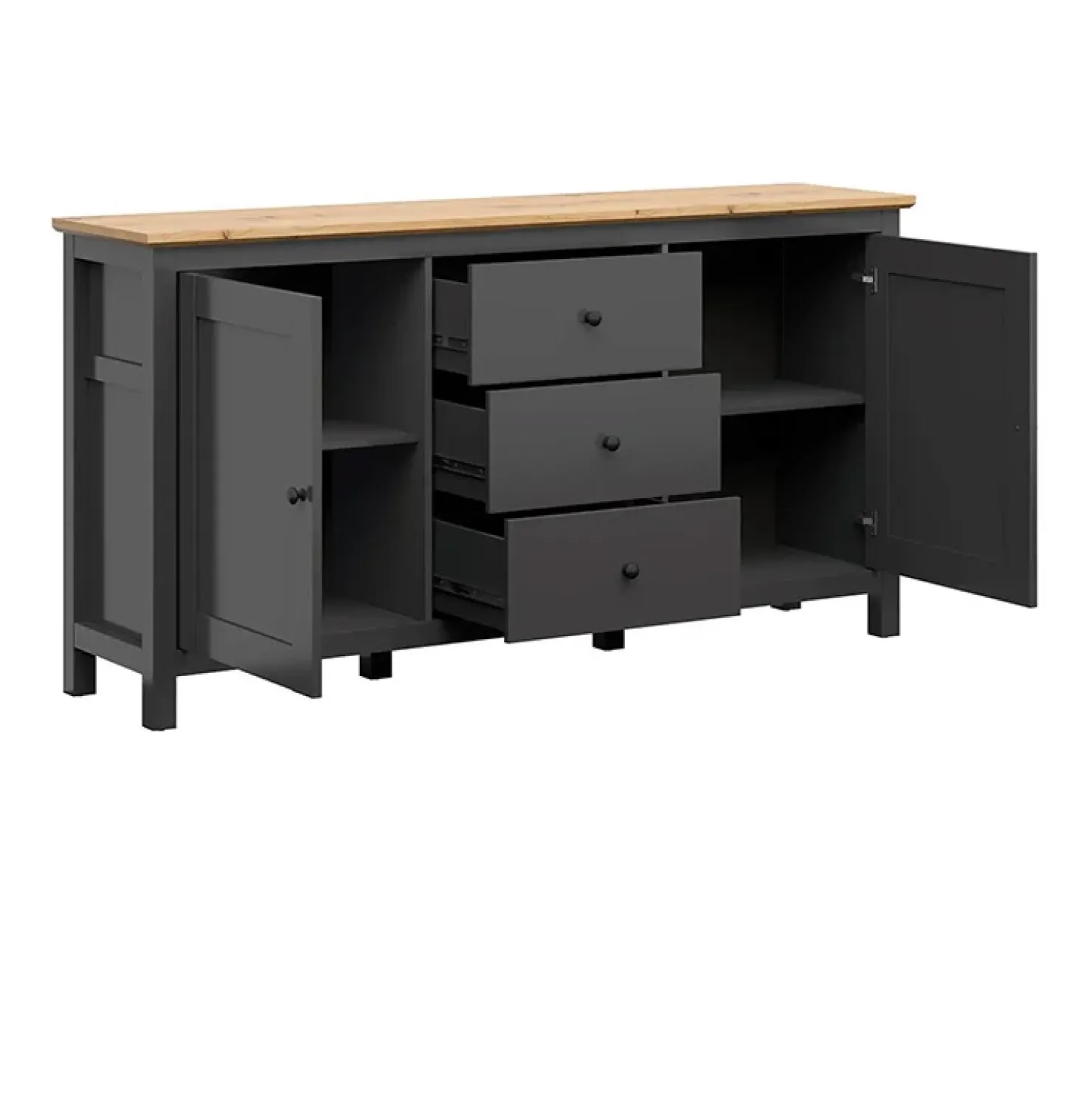 Garnero Arredamenti Credenza 186x96h cm 2 ante 3 cassetti nero grafite rovere chiaro Holga Grafite - Rovere Discount