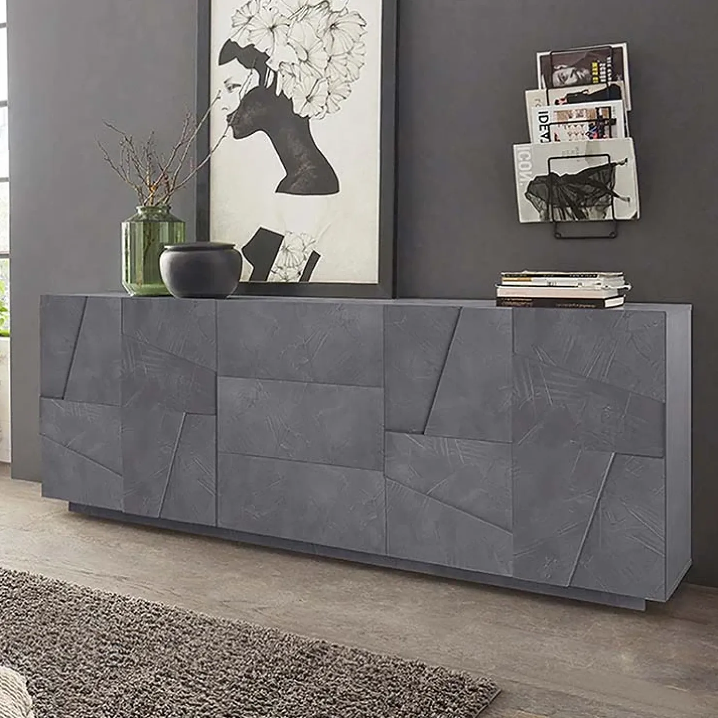 Garnero Arredamenti Credenza 224x86h cm 4 ante 3 cassetti moderna Zenzero Gihome® Ossido Best