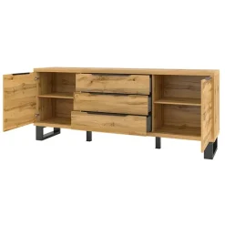 Garnero Arredamenti Credenza 201x83h cm 2 ante 3 cassetti  moderna quercia metallo nero Petra Online