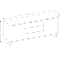 Garnero Arredamenti Credenza 201x83h cm 2 ante 3 cassetti  moderna quercia metallo nero Petra Online