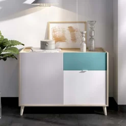 Garnero Arredamenti Credenza 105x75h cm 2 ante 1 cassetto rovere grigio bianco petrolio Dominic Clearance