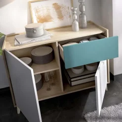 Garnero Arredamenti Credenza 105x75h cm 2 ante 1 cassetto rovere grigio bianco petrolio Dominic Clearance