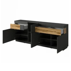 Garnero Arredamenti Credenza 219x85h cm 4 ante 2 cassetti moderna antracite rovere Bahama Antracite - Rovere Rustico Clearance