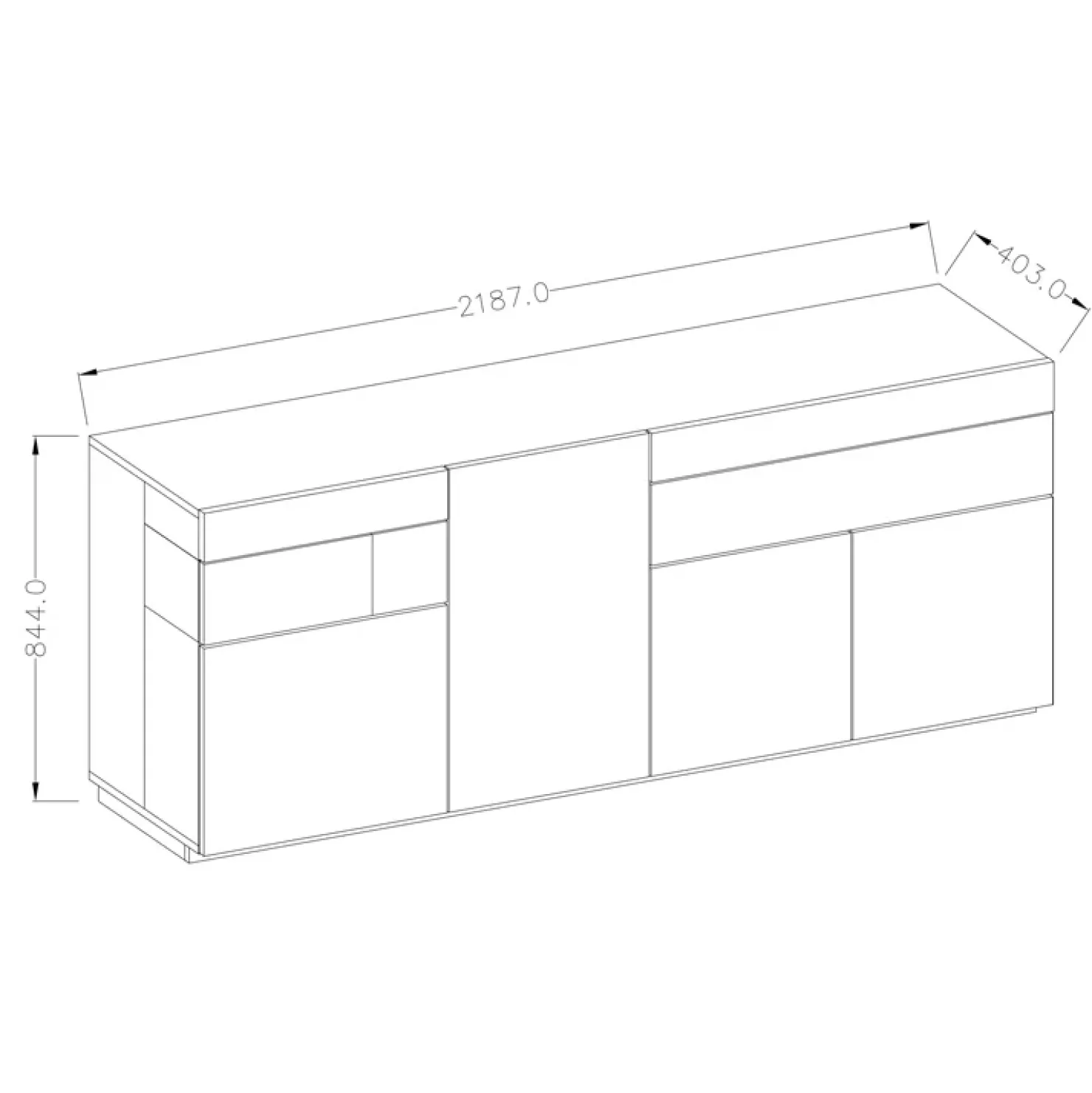 Garnero Arredamenti Credenza 219x85h cm 4 ante 2 cassetti moderna antracite rovere Bahama Antracite - Rovere Rustico Clearance
