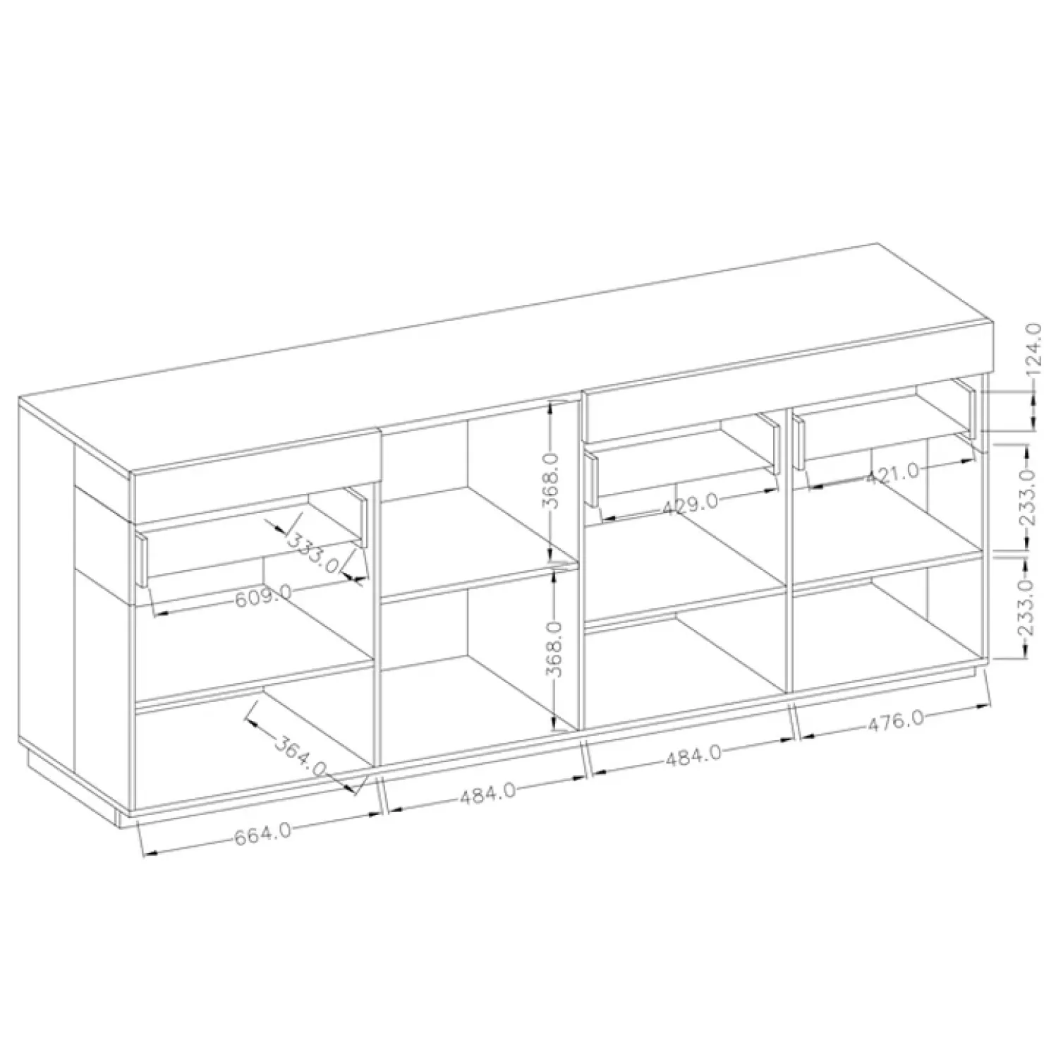 Garnero Arredamenti Credenza 219x85h cm 4 ante 2 cassetti moderna antracite rovere Bahama Antracite - Rovere Rustico Clearance