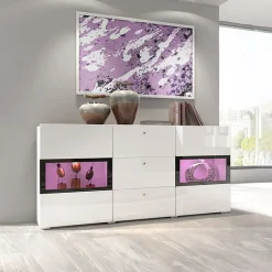 Garnero Arredamenti Credenza 132x70h cm 2 ante 3 cassetti moderna nero Emotion Gihome® Bianco Lucido Clearance