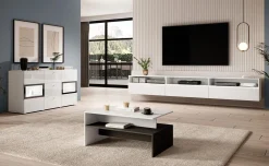 Garnero Arredamenti Credenza 132x70h cm 2 ante 3 cassetti moderna nero Emotion Gihome® Bianco Lucido Clearance