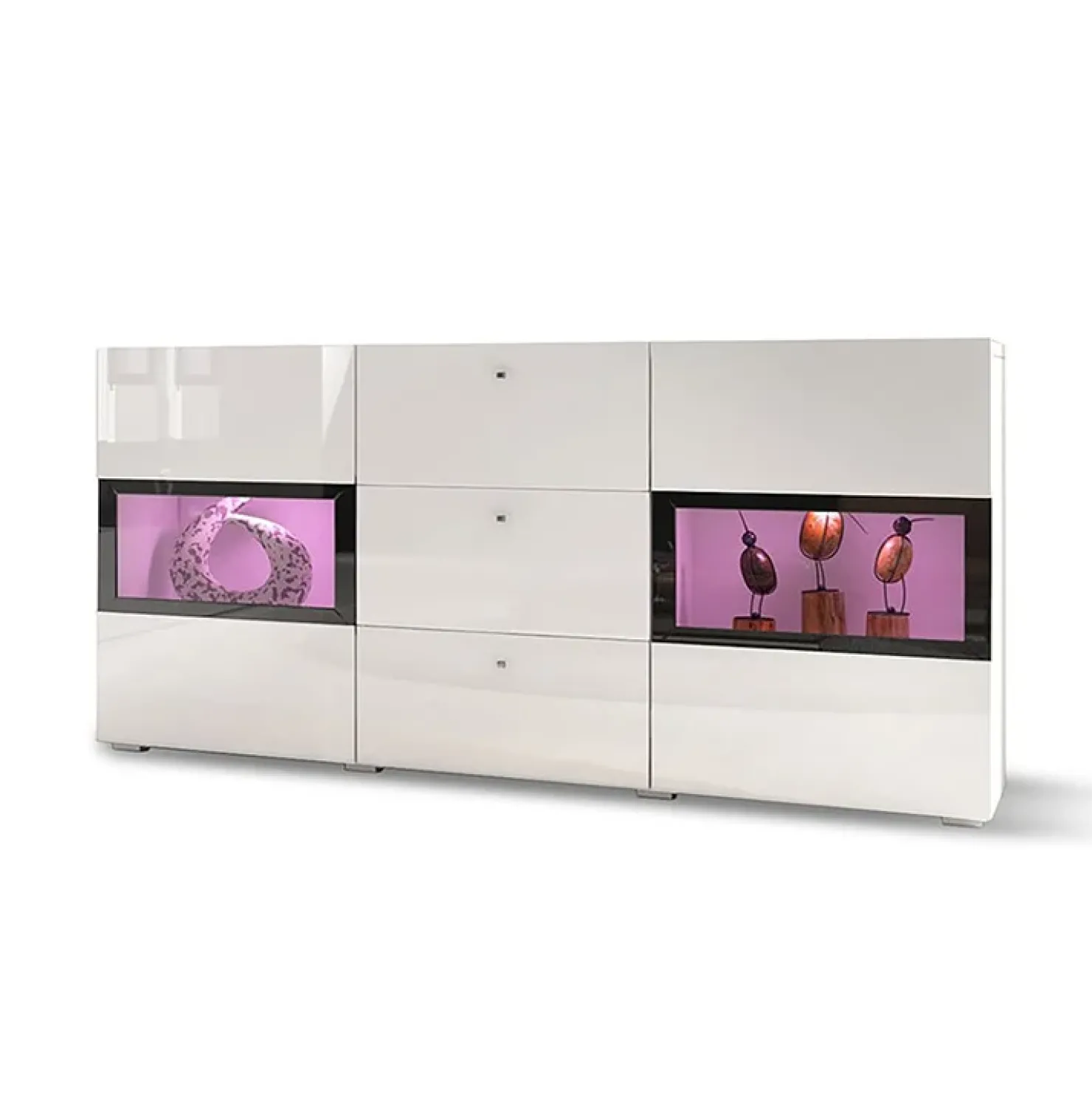 Garnero Arredamenti Credenza 132x70h cm 2 ante 3 cassetti moderna nero Emotion Gihome® Bianco Lucido Clearance