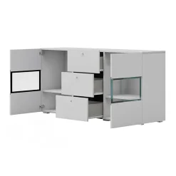 Garnero Arredamenti Credenza 132x70h cm 2 ante 3 cassetti moderna nero Emotion Gihome® Bianco Lucido Clearance