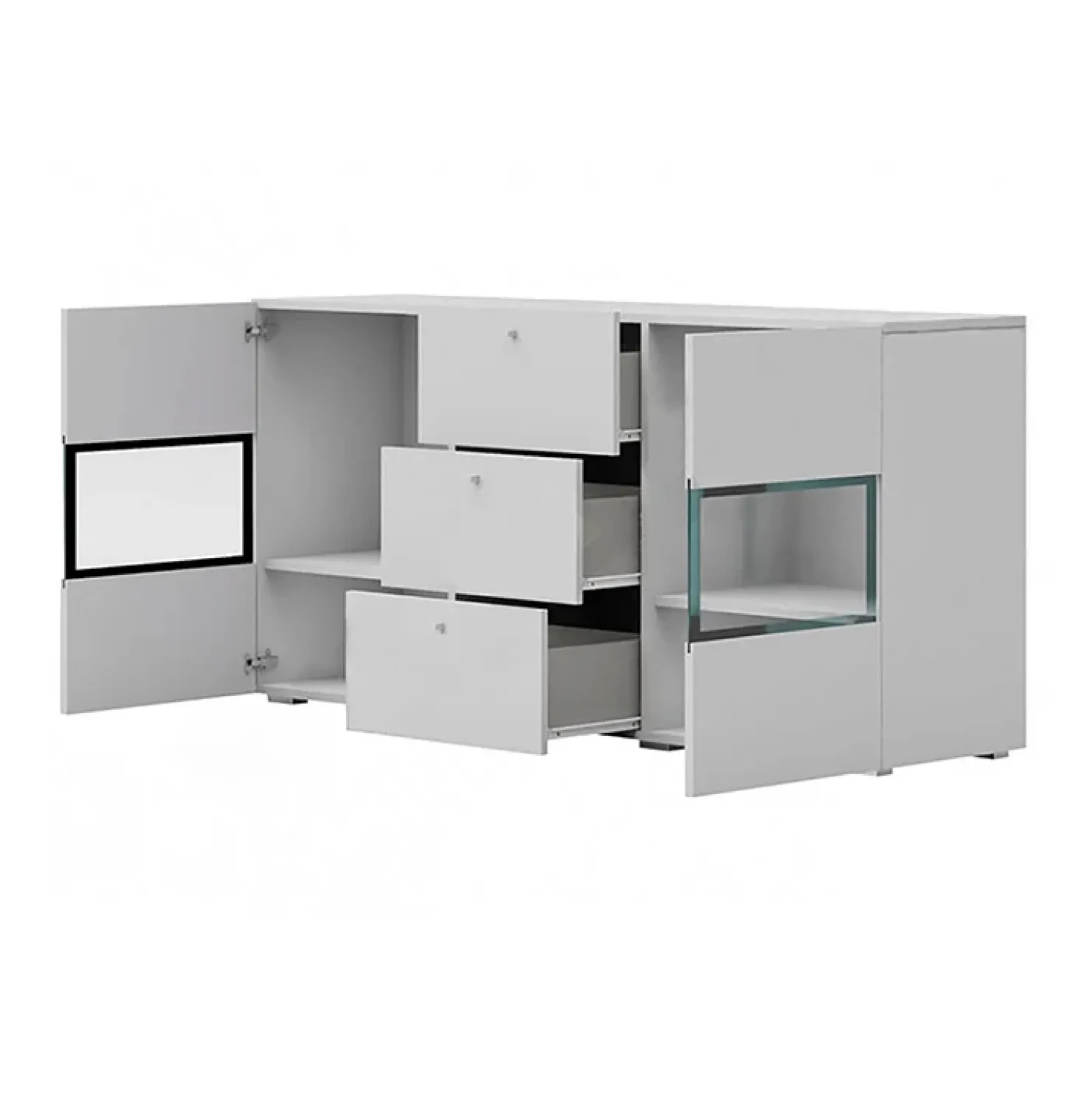 Garnero Arredamenti Credenza 132x70h cm 2 ante 3 cassetti moderna nero Emotion Gihome® Bianco Lucido Clearance