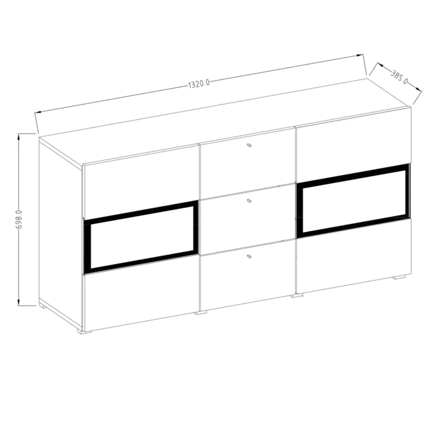 Garnero Arredamenti Credenza 132x70h cm 2 ante 3 cassetti moderna nero Emotion Gihome® Bianco Lucido Clearance