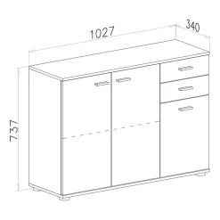 Garnero Arredamenti Credenza 103x74h cm 3 ante 2 cassetti moderna  rovere bianco Ajed Hot