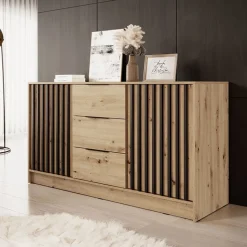 Garnero Arredamenti Credenza 155x86h cm 2 ante 3 cassetti soggiorno quercia nero Miller Rovere Rustico Best