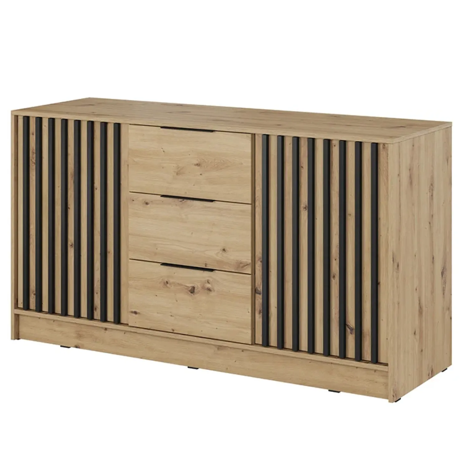 Garnero Arredamenti Credenza 155x86h cm 2 ante 3 cassetti soggiorno quercia nero Miller Rovere Rustico Best