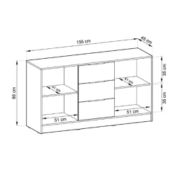 Garnero Arredamenti Credenza 155x86h cm 2 ante 3 cassetti soggiorno quercia nero Miller Rovere Rustico Best