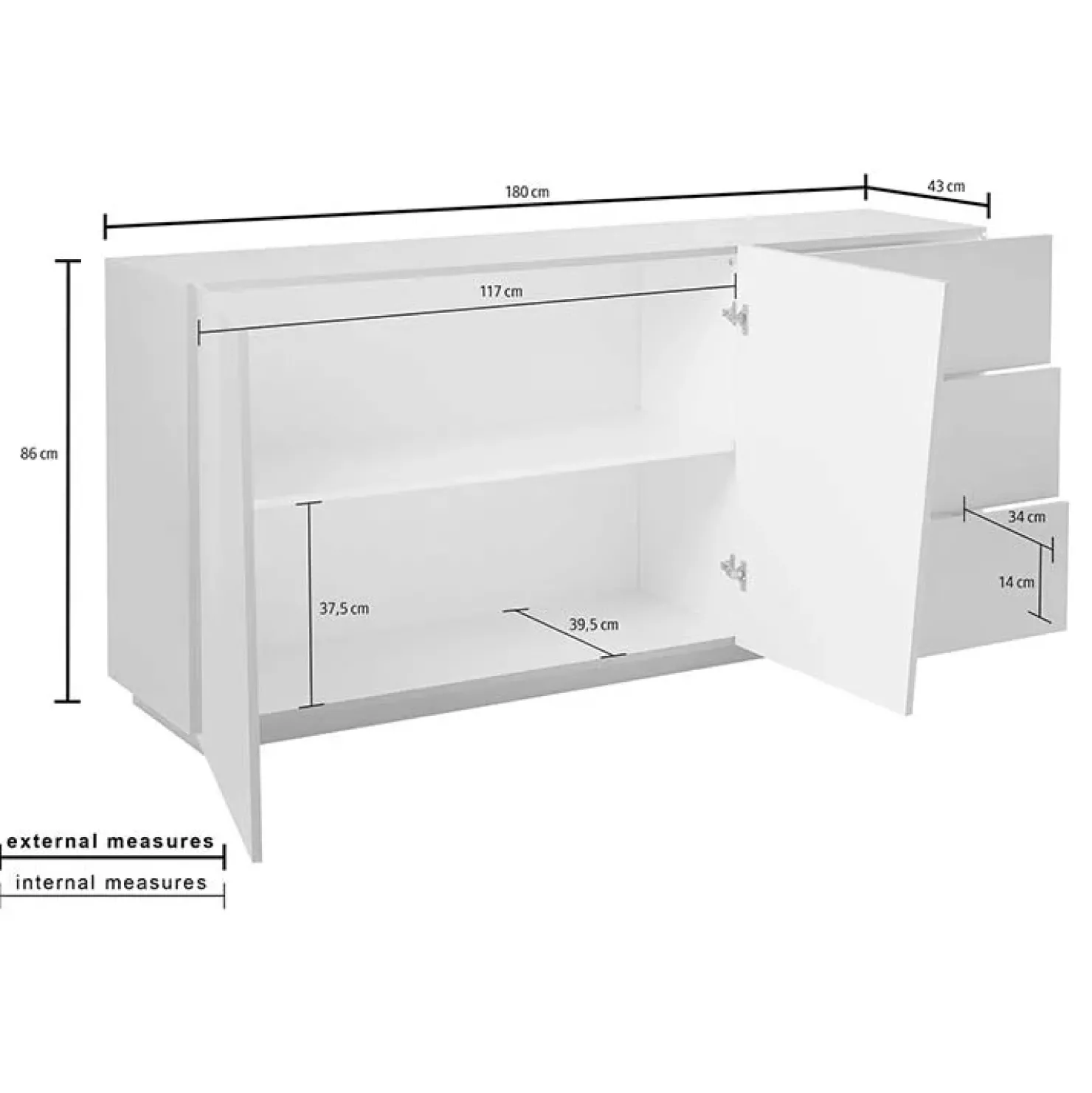 Garnero Arredamenti Credenza 180x86h cm 2 ante 3 cassetti Candia 180 Gihome ® Ossido Sale