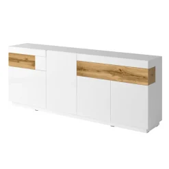 Garnero Arredamenti Credenza 219x85h cm 4 ante 2 cassetti bianco lucido rovere Bahama Bianco Lucido - Rovere Rustico Hot