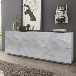 Garnero Arredamenti Credenza 224x86h cm 4 ante 3 cassetti moderna Zenzero Gihome® Cemento Outlet