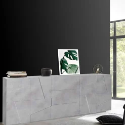 Garnero Arredamenti Credenza 224x86h cm 4 ante 3 cassetti moderna Zenzero Gihome® Cemento Outlet